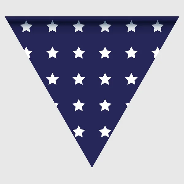 Feliz día festivo bandera triangular para festivales planares con estrellas de color rojo, azul y blanco, rayas, cuadros, chevrons. fondo fectivo . — Vector de stock