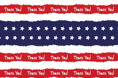 Festive Thank you poster in national colors USA red white blue. Strips and stars, fireworks Great idea for decorating the holiday on July 4th, Independence memory Days, barbecue party vector Festive Thank you poster in national colors USA red white blue. Strips and stars, fireworks Great idea for decorating the holiday on July 4th, Independence memory Days, barbecue party vector