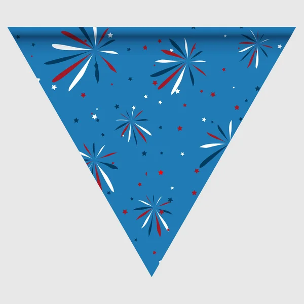 Happy Holyday dag driehoekige vlag voor Planar festivals met rode, blauwe en witte kleur sterren, strepen, geruit, chevrons. fectieve achtergrond. — Stockvector