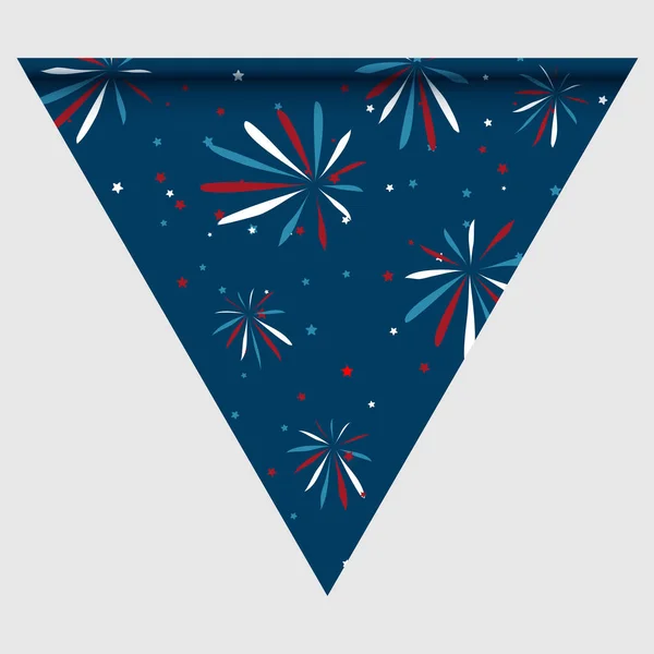Happy Holyday dag driehoekige vlag voor Planar festivals met rode, blauwe en witte kleur sterren, strepen, geruit, chevrons. fectieve achtergrond. — Stockvector
