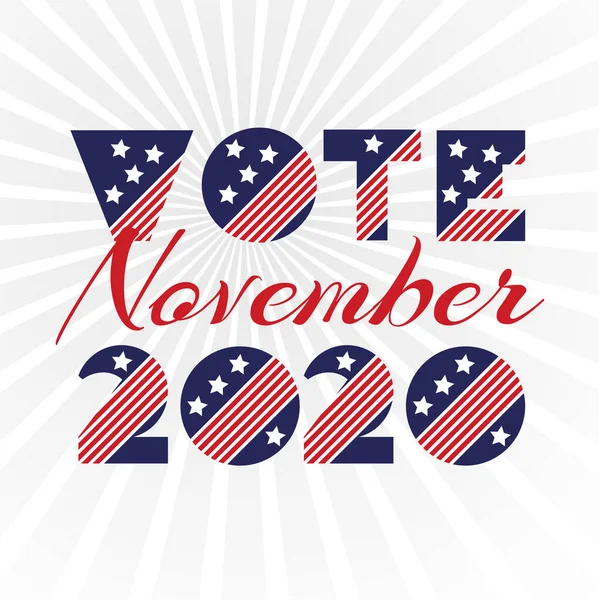 美国总统选举日，针对传单、邮件、印刷品的政治活动，更清晰的模板设计爱国激励信息引用投票：2020年11月 — 图库矢量图片