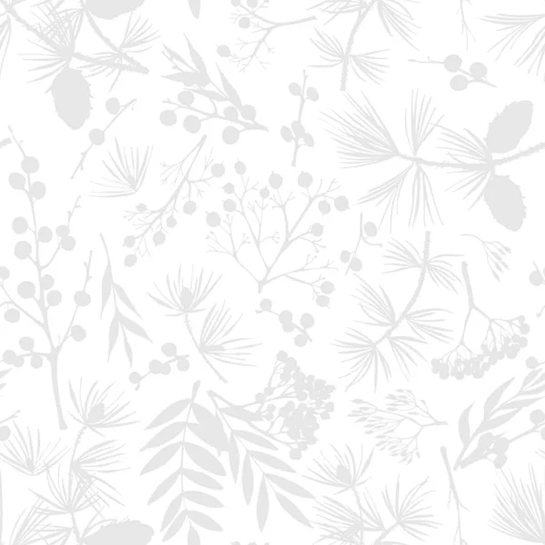 Зимнее Рождество бесшовный узор с веточками, ягодами, и листья растения изолированы на белом фоне. Ручной рисованный винтажный эскиз ботаническая иллюстрация стиль гравировки Плоский вектор цвета — стоковый вектор
