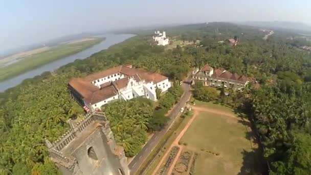India Ruins Old Goa Fort Goa State India Aerial — Stock Video