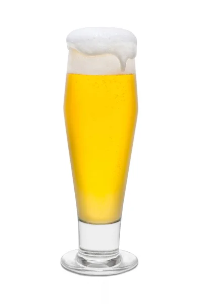 Cerveja Pilsner clássica com cabeça de espuma e gotejamento correndo sobre a borda # 1 — Fotografia de Stock