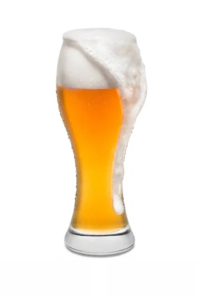 Isolated Wheat Beer, with Overflowing Foam Running Down Side — Stock Photo, Image