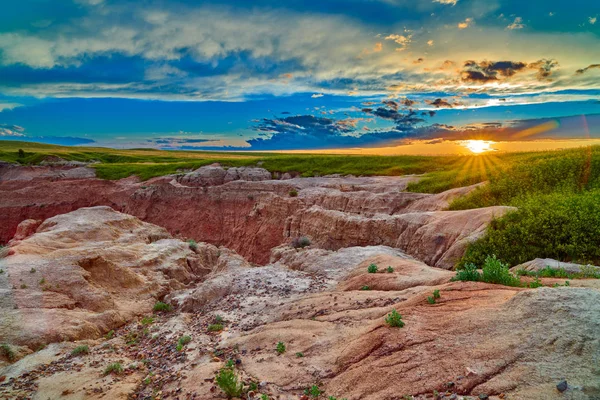 Sonnenuntergang Badlands National Park South Dakota — Stockfoto