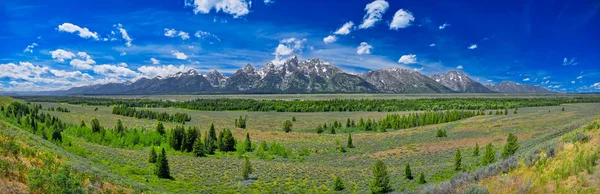 Grand Teton sıradağlarının panoramik manzarası. — Stok fotoğraf