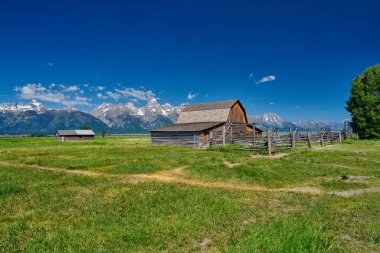Grand Teton Milli Parkı'ndaki Mormon Row'daki Eski Ahır.