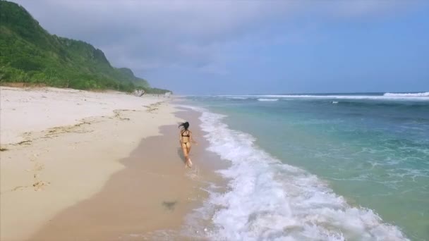 Jeune Femme Attrayante Profiter Détente Sur Plage Sable Fin — Video