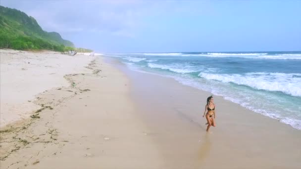 Jonge Aantrekkelijke Vrouw Genieten Ontspannen Zandstrand — Stockvideo