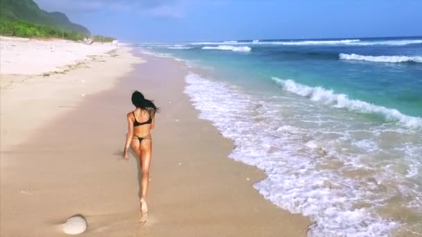 Jeune Femme Attrayante Profiter Détente Sur Plage Sable Fin — Video