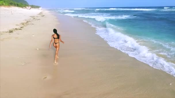 Genç Çekici Bir Kadın Kumsalda Dinleniyor — Stok video