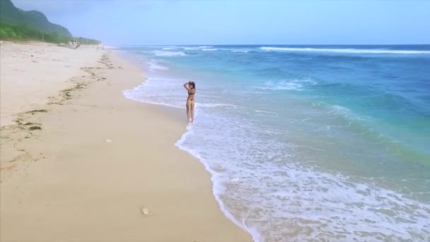 Jonge Aantrekkelijke Vrouw Genieten Ontspannen Zandstrand — Stockvideo