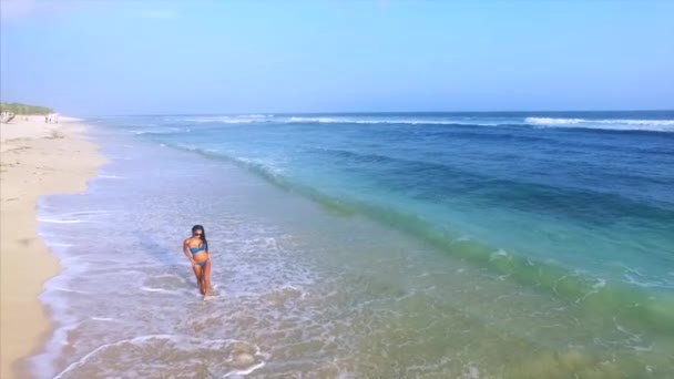 Jeune Femme Attrayante Profiter Détente Sur Plage Sable Fin — Video