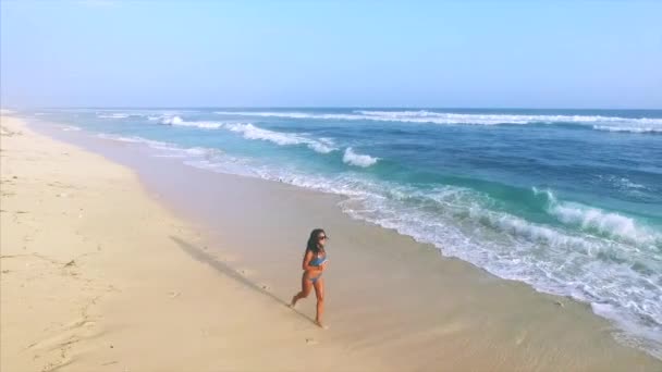 Jeune Femme Attrayante Profiter Détente Sur Plage Sable Fin — Video