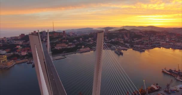 Flygfoto Över Golden Bridge Över Golden Horn Bay Stadsbild Vladivostok — Stockvideo