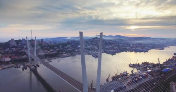 Krásný Letecký Výhled Golden Bridge Přes Golden Horn Bay Jedoucí — Stock video