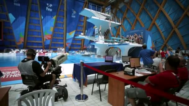 Kazan Russia July 2015 Television Camera Broadcast Competitions Synchronized Diving — Stock Video