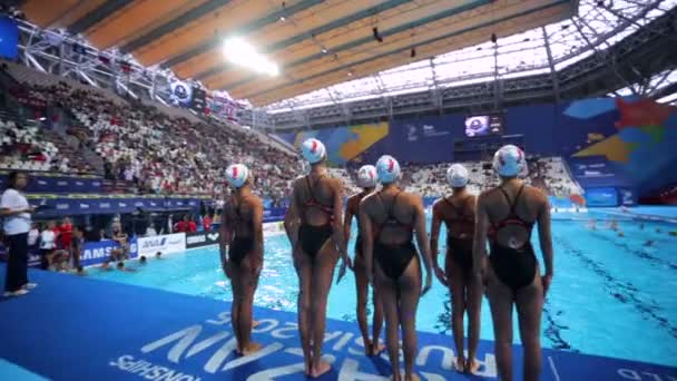 Kazan Russland Juli 2015 Synchronschwimmer Trainieren Dritten Tag Der Fina — Stockvideo