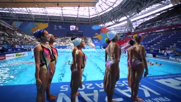 Kazan Russia July 2015 Synchronized Swimmers Train Day Third 16Th — Stock Video