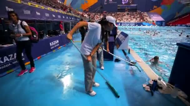 Kazan Ryssland Juli 2015 Synkroniserade Simmare Laget Träna Pool Innan — Stockvideo