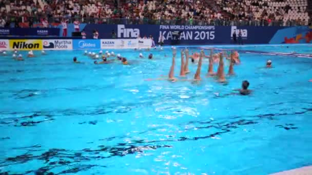 2015年7月27日 ロシア カザン市 競技前にプールで水泳チームのトレーニングを同期 第16回Fina世界選手権 — ストック動画