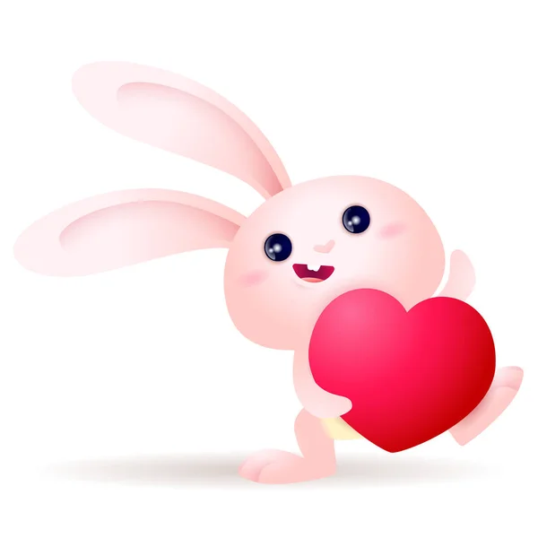 Glücklich Lächelnd Niedliche Kleine Rosa Hase Mit Einem Großen Roten — Stockvektor