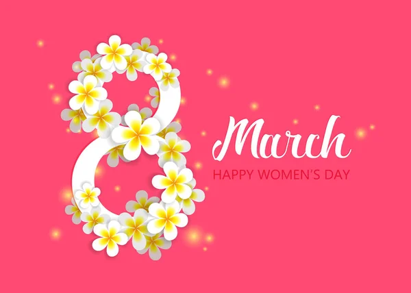 Bayan günü kartı plumeria kurulan çiçek sayı 8 pembe bir arka plan ile