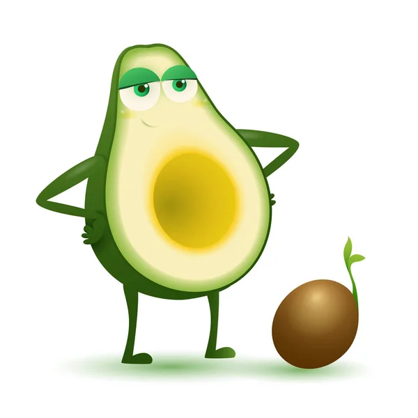 gururlu anne avokado meyve karakter bir bebek tohum yaprakları üzerinde beyaz arka plan ile. komik anneler günü kartı