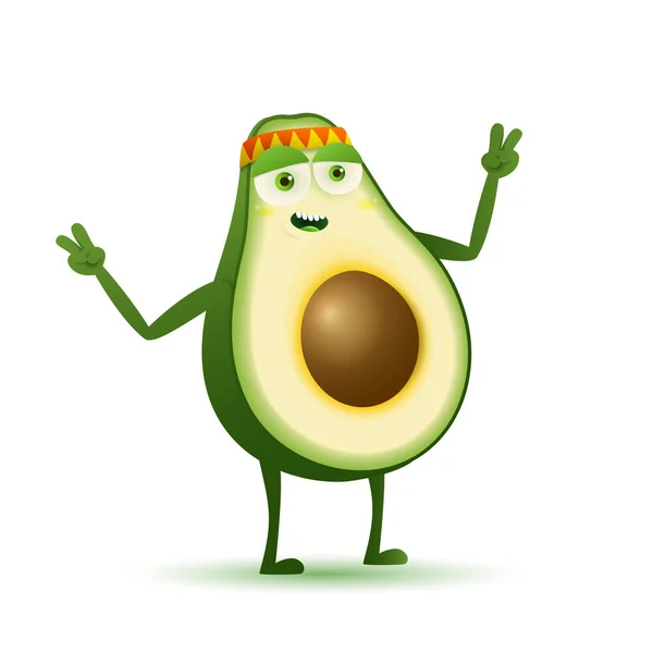 Divertido Relajado Hippie Aguacate Caracterizado Aislado Sobre Fondo Blanco — Vector de stock