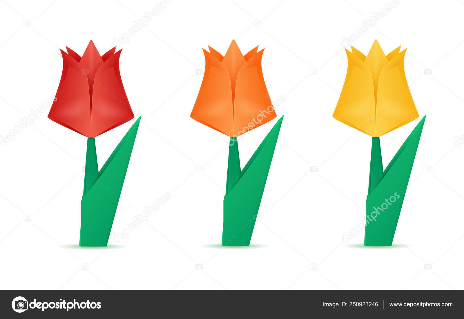 Drei Schöne Papier Origami Tulpe Blumen Rot Orange Und Gelb