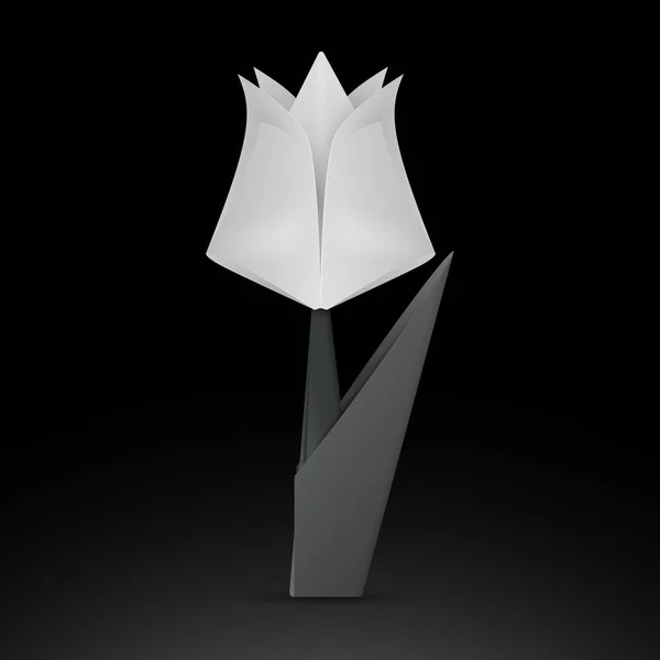 Pěkný Elegantní Ruční Černobílý Papír Origami Tulipán Floweron Černé Přechodu — Stockový vektor