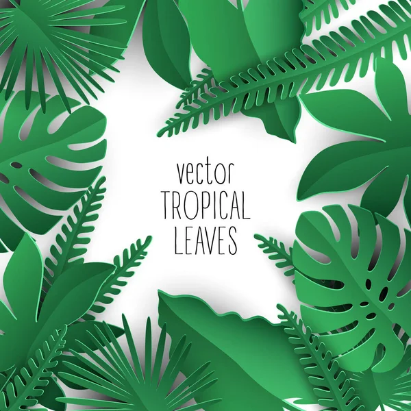 Vector tropiska löv collection med skuggor på vit bakgrund — Stock vektor
