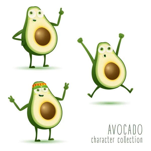 Симпатичный векторный набор фруктового характера авокадо в различных действиях и эмоциях — стоковый вектор