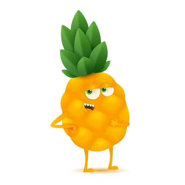 Cute and funny pineapple character, cartoon vector illustration isolated on white background. — Stock Vector