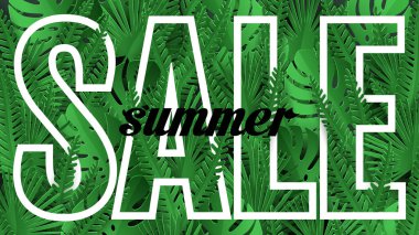 Satış afiş, poster ile palmiye yaprakları, orman yaprakları