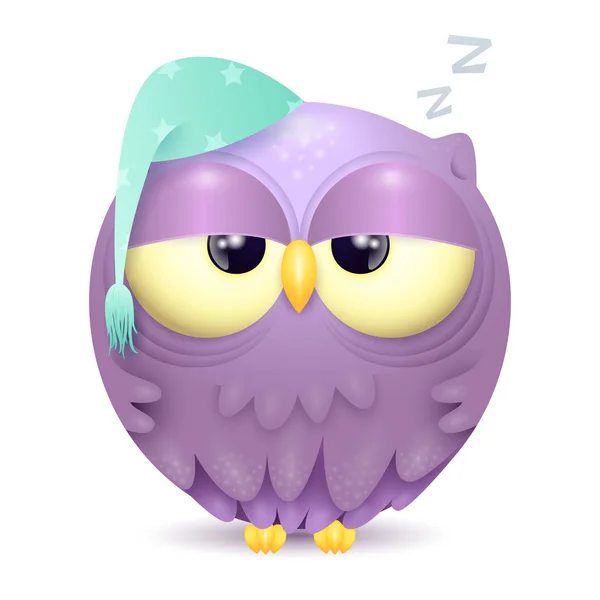 Cute little sleepy owl character isolated on white background — Stock Vector