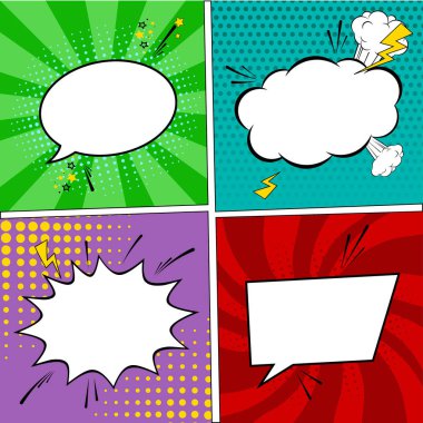 Retro komik boş konuşma kabarcıkları seti