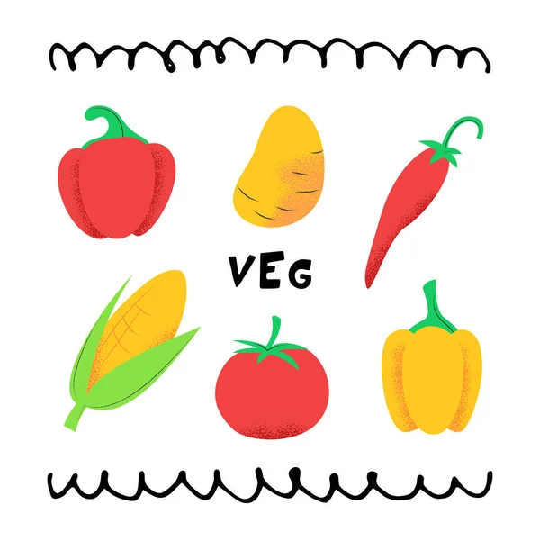 Set avec des légumes gribouillis colorés dessinés à la main . — Image vectorielle