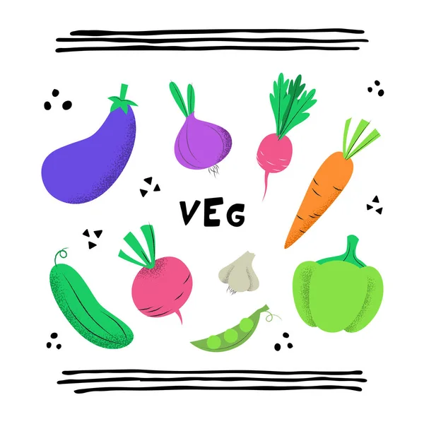 Conjunto com mão desenhado colorido doodle legumes . — Vetor de Stock