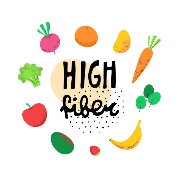 Banner de fibra alta com legumes e frutas — Vetor de Stock