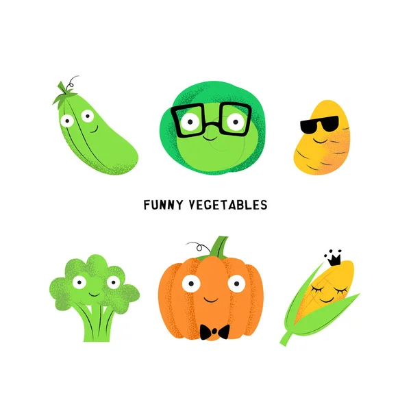 Векторний набір милих мультиплікаційних овочевих персонажів . — стоковий вектор