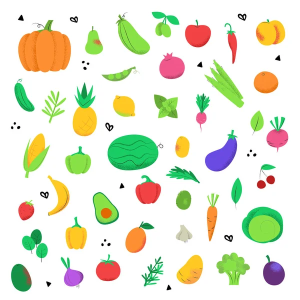 Conjunto de ícones de frutas e legumes — Vetor de Stock