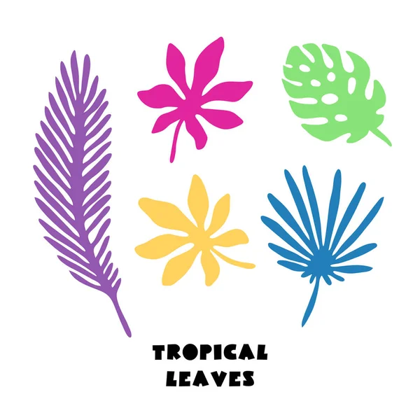 Набор абстрактных тропических листьев — стоковый вектор