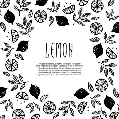 Limonata tarifi. El limon çizilmiş yaz kartı