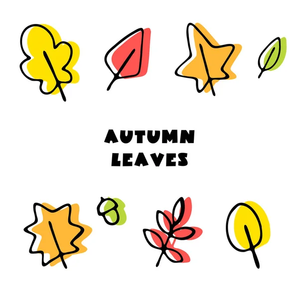 Ensemble de feuilles d'automne vecteur dessiné à la main — Image vectorielle