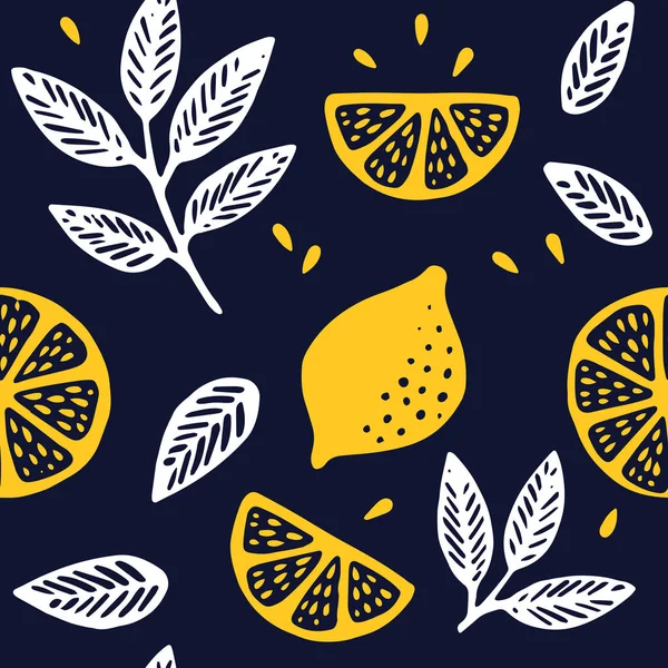 Tropisch naadloos patroon met gele citroenen. — Stockvector