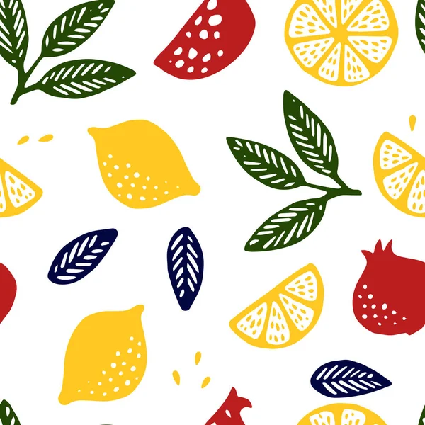 Tropisch naadloos patroon met gele citroenen. — Stockvector