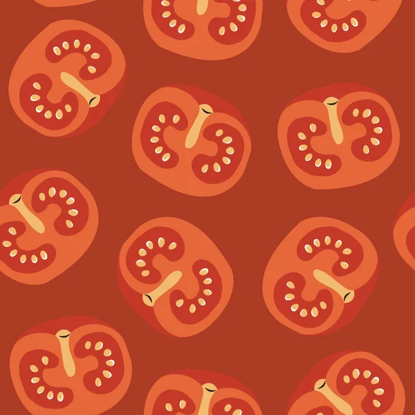 Tomater på röd bakgrund. Sömlöst mönster Stockvektor