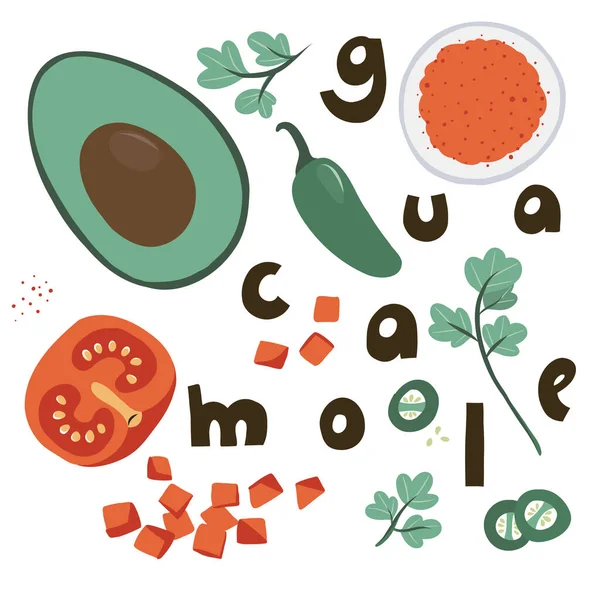 Avocats guacamole éléments de trempette — Image vectorielle